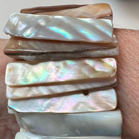 Vintage Abalone Shell Stretch Chunky Cuff Bracelet Mother of Pearl Boho - Picture 6 of 8